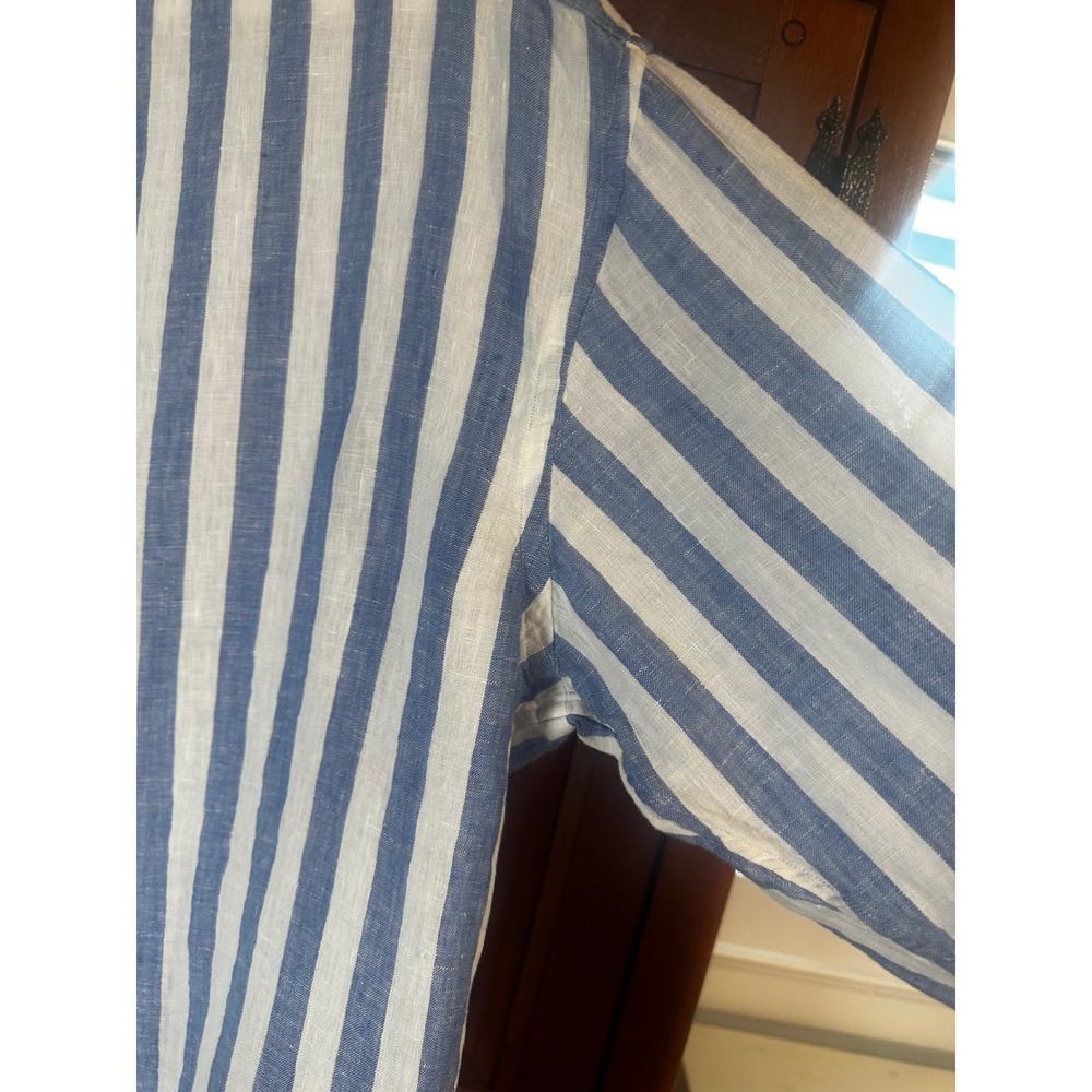 Polo Ralph Lauren Blue White Striped Linen Shirt Crop Boxy Fit XL - Picture 13 of 14